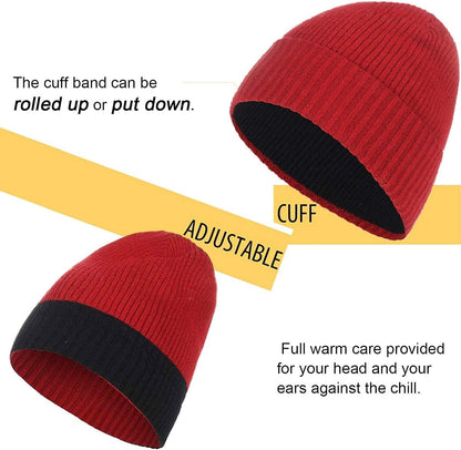 Beanies Hat for Women Men Winter Warm Knit Cuffed Hat Soft Slouchy Reversible Smile Striped Beanie Cap