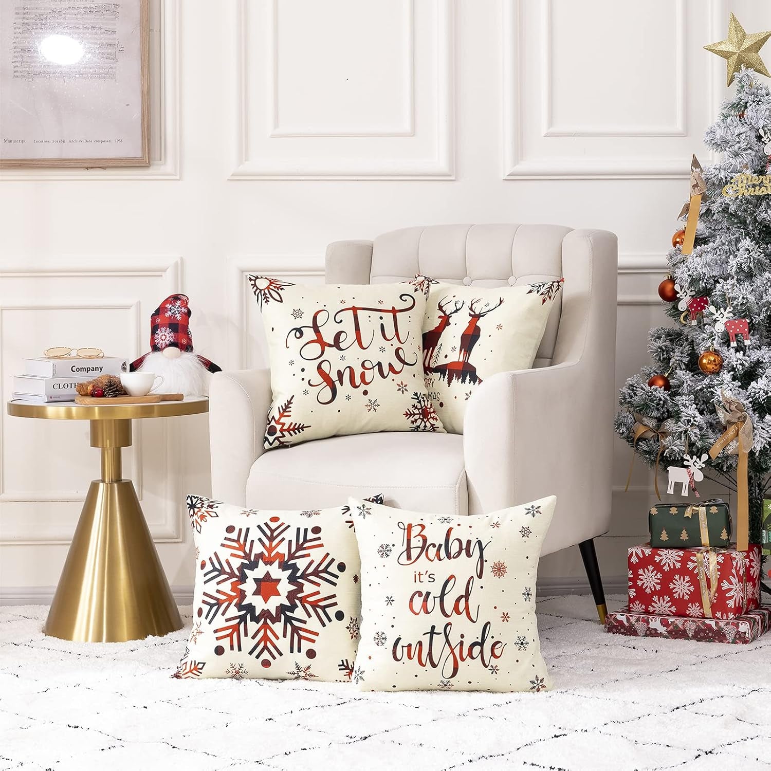 4 Pack Christmas Pillow Covers 18X18 Inch Linen Holiday Decorative Throw Pillow Covers for Sofa, Couch, Outdoor, Farmhouse and Home Christmas Decor