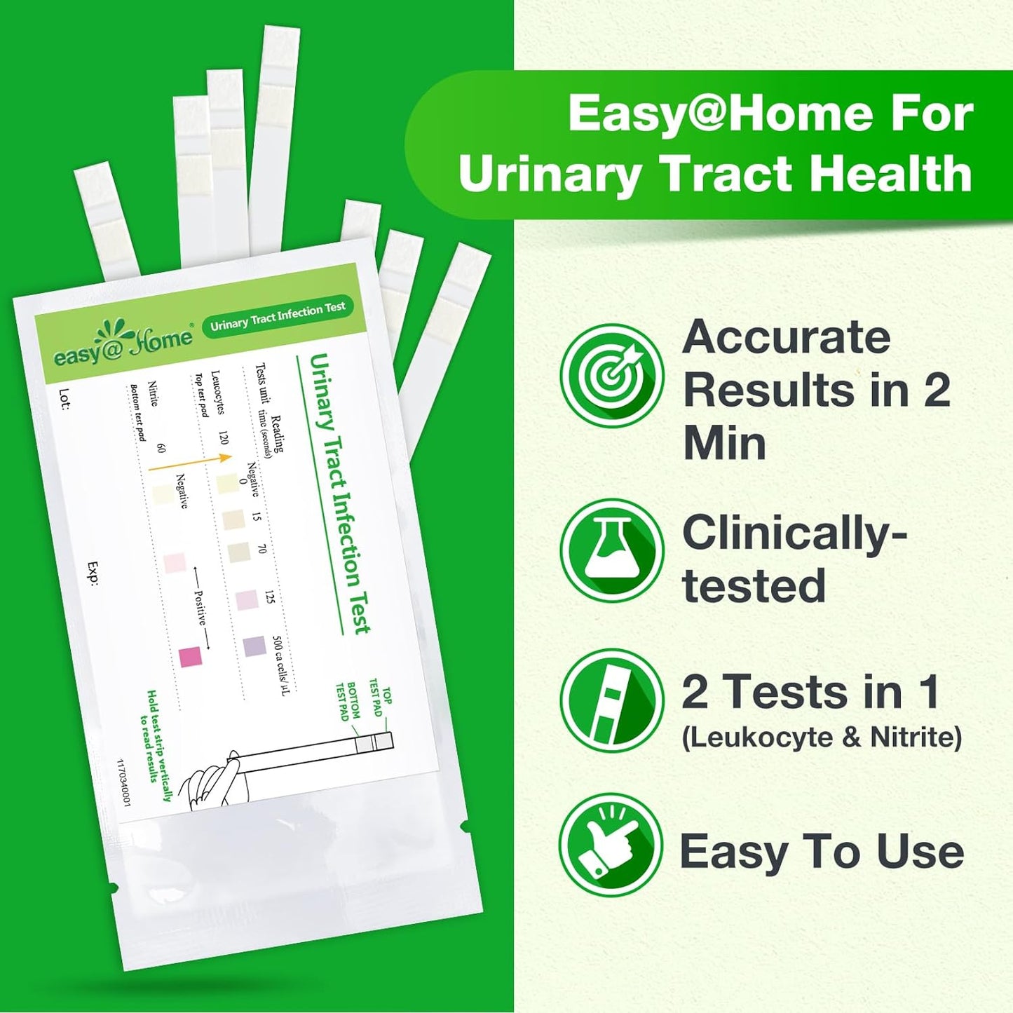 10 Individual Pouch Urinary Tract Infection FSA Eligible Test Strips, UTI Urine Testing Kit for Urinalysis and Detection of Leukocytes and Nitrites- (UTI-10P)