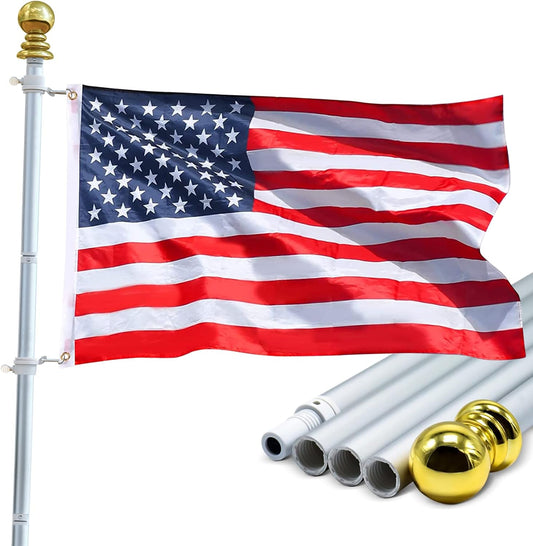 Flag Pole Kit for House,6Ft Aluminum Alloy Tangle Free Spinning Flag Pole with 3 X 5FT American Flag