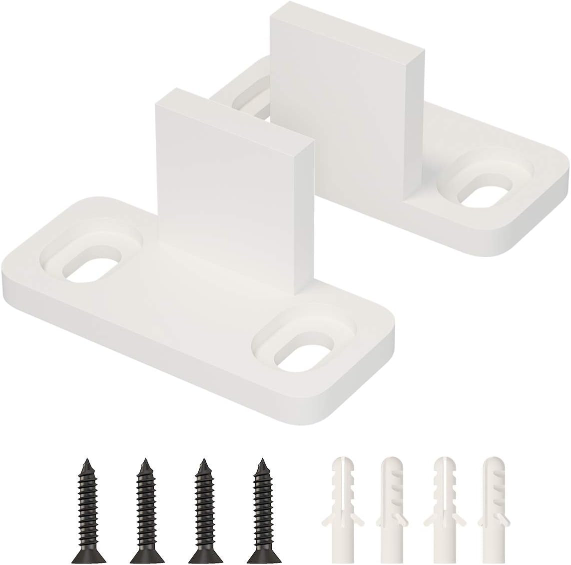 No Groove Sliding Barn Door Hardware Floor Guides, 2 Pack Plastic Ajustable Clip Floor Mount Bottom Track Guides Bypass Closet Door, Matte White