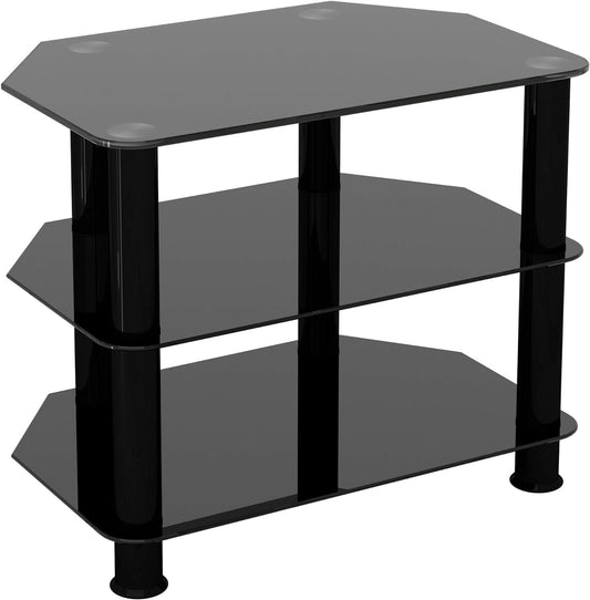 SDC600BB-A TV Stand for Tvs up to 32-Inch, Black Glass, Black Legs